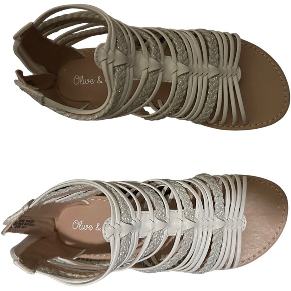 Olive & Edie Remie White Gladiator Strappy Zip Sandals Big Girl Size 1 Youth New - Picture 4 of 16